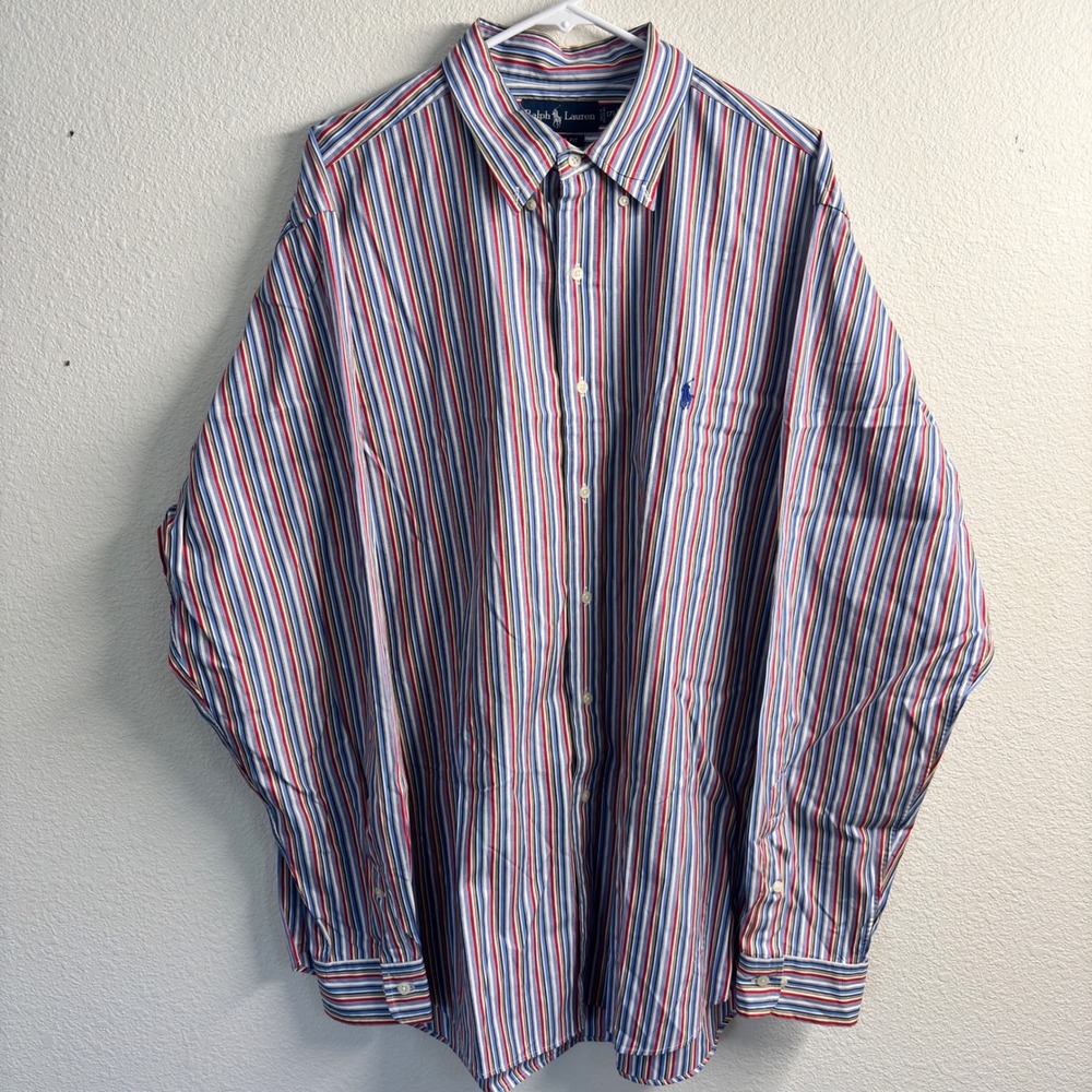Ralph Lauren Mens XL Classic Fit Striped Button Down Shirt Blue Red Multi Color
